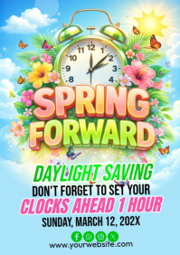 Blue Daylight Saving Time Reminder A4 template