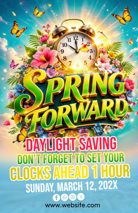Blue daylight saving time reminder tabloid Template | PosterMyWall