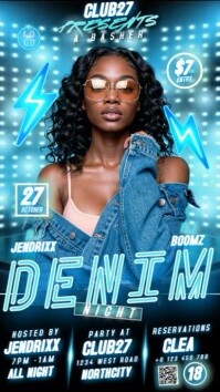 blue denim females party night event ad design template