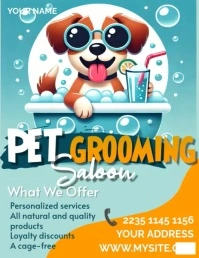 Blue Divertente Pet Grooming Volantino (us Letter) template