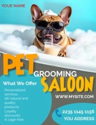 Blue Divertente Pet Grooming Volantino (us Letter) template