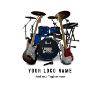 Blue Drum Set Illustration, Ukulele Musical Instruments Drums Rock And Rol Logo template