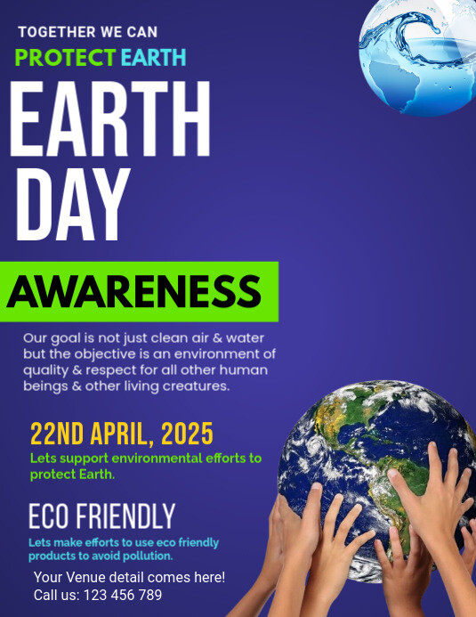 Blue  Earth Day Awareness Flyer (us Letter) template