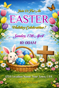 Blue Easter Holiday Party Editable Template  Pinterest Graphic