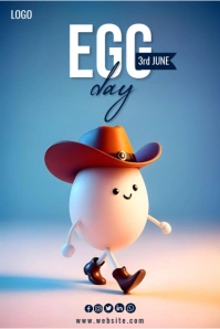 Blue Egg Day Celebration Poster – June 3rd Cute Cowboy Egg Design For Social Media & Print" Poster template