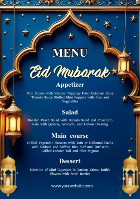 Blue Eid Mubarak Menu A4 Video Template | PosterMyWall
