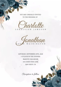 Blue Elegant wedding invitation templates A5