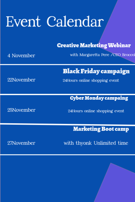 Event Calendar Poster Blue Event Calendar High Quality Poster Template | PosterMyWall