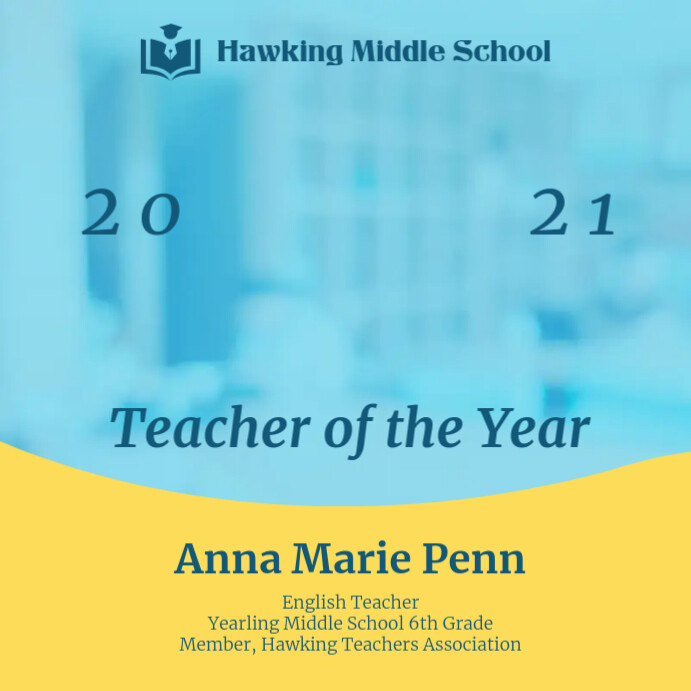 Blue Female Teacher of the Year Instagram Pos template