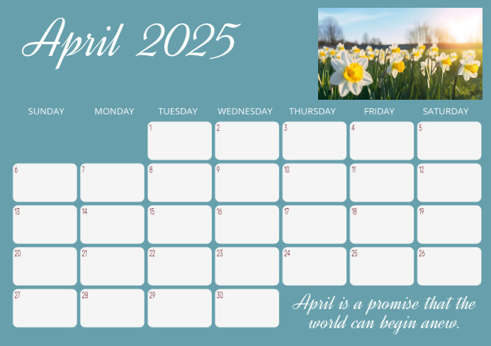 Blue Floral April 2025 Calendar Planner A4 template