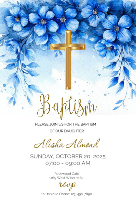 Blue Floral Baptism Invitation – Baby Boy Christening Template Ishidi elingu 4' × 6'