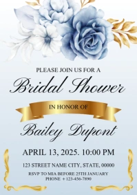 Blue Floral Bridal Shower Invitation A5 template