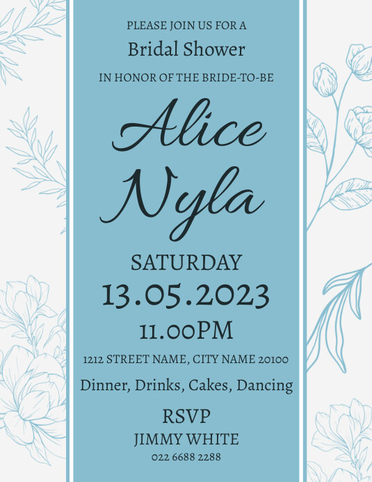Blue Floral Bridal Shower Invitation Flyer Template PosterMyWall