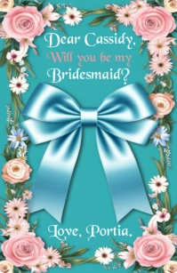 Blue Floral Bridesmaid Proposal Card/ Invitation Template Szeroki pół strony