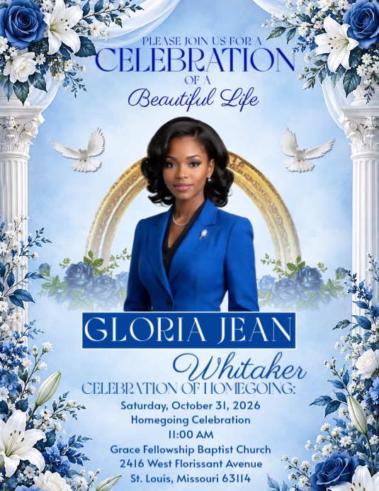 Blue Floral Celebration Of Life Memorial Service Flyer Template ...