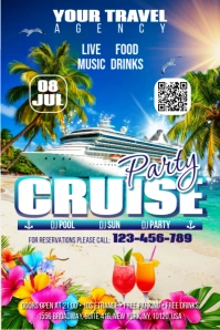 Blue Floral Cruise Party Banner 4' × 6' template