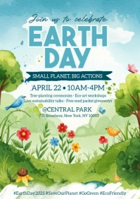 Blue Floral Earth Day A5 template