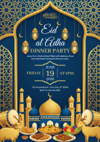 Blue Floral Eid al Adha Dinner Party A4 template