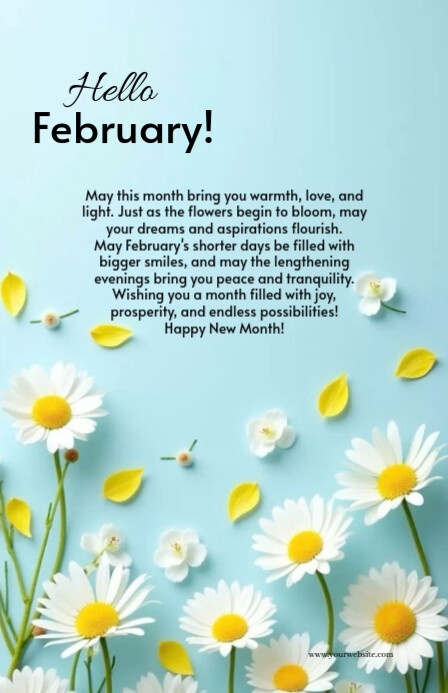 Blue Floral February New Month Greeting Card/wishes Tabloid Template ...