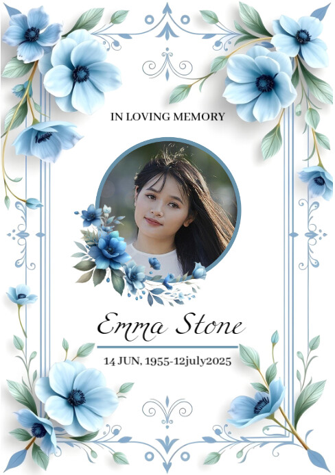 Customizable Program Frames Blue floral frame funeral program template | PosterMyWall