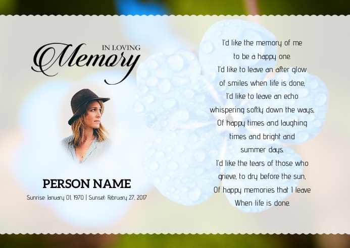 Blue Floral Funeral Card Template Postermywall Blue Floral Funeral Card Template Postermywall
