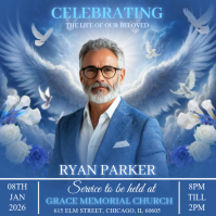 Blue Floral Funeral Square (1:1) template