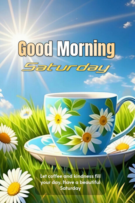 Blue Floral Good Morning Saturday  Poster template