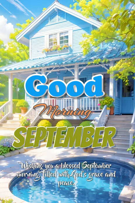 Modèle Blue Floral Good Morning September Poster | PosterMyWall