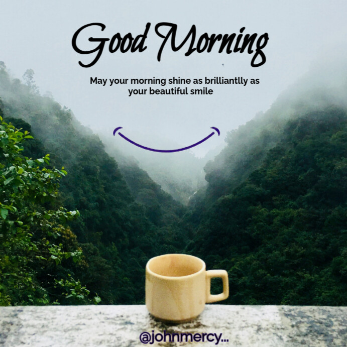 Blue Floral Good Morning Smile Motivation Instagram Post template