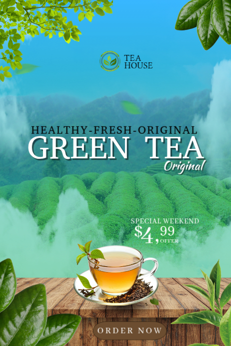 Blue Tea Poster Modèle Blue Floral Green Tea Poster | PosterMyWall