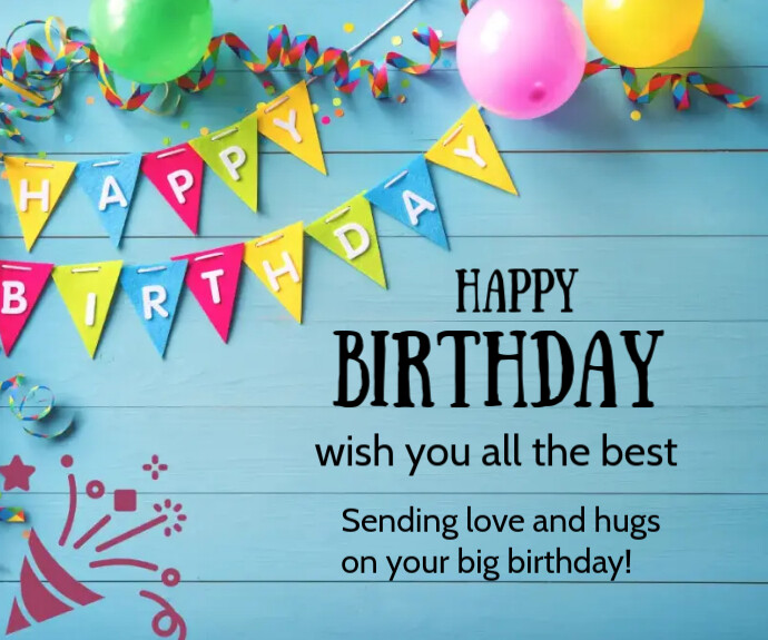 Rectangle Bday Card Blue Floral Happy Birthday Wish Card Medium Rectangle Template ...