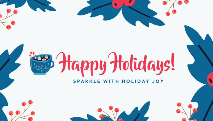 Blue Floral Happy Holidays Blog Header Template | PosterMyWall