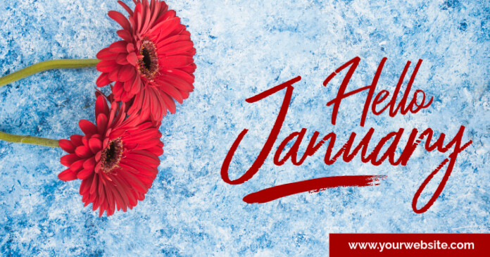 Blue Floral Hello January Facebook Shared Image Template | PosterMyWall