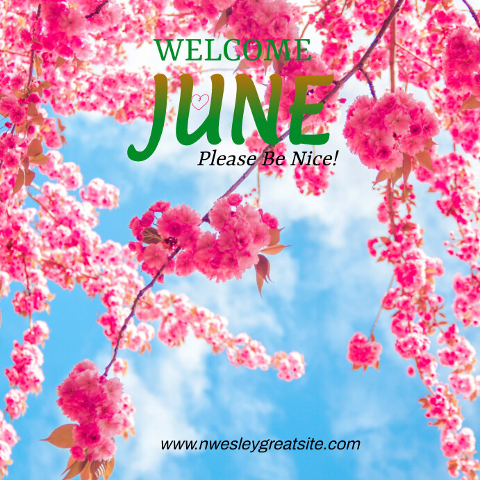 Blue Floral Hello June Instagram Post template