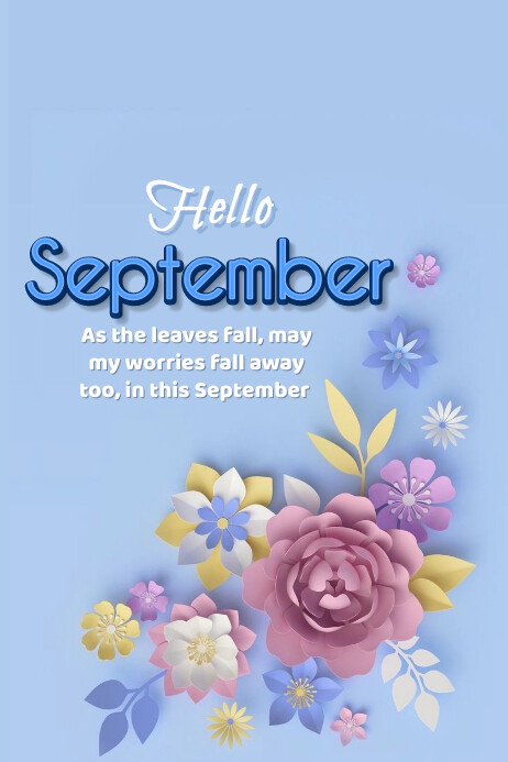 Blue Floral Hello September Banner 4' × 6' Template | PosterMyWall