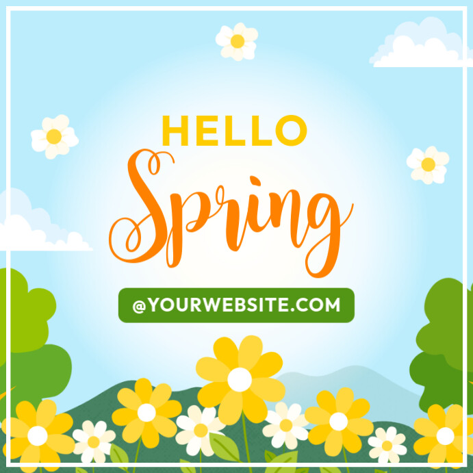 Blue Floral Hello Spring Pos Instagram Template | PosterMyWall