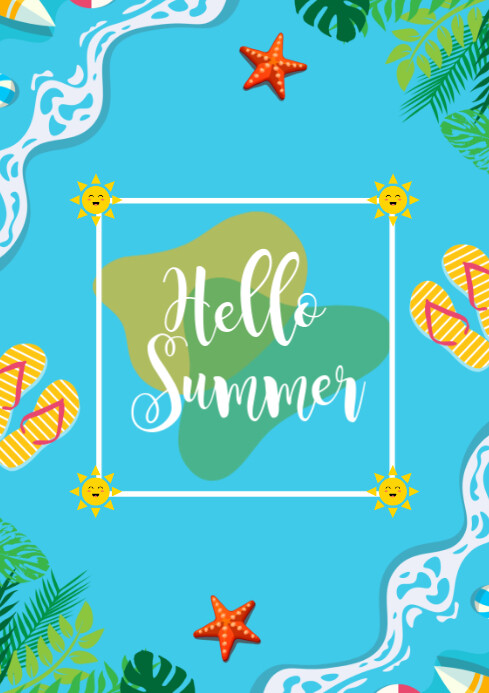 Blue Floral Hello Summer A2 template