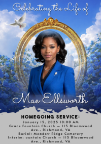 Blue Floral Homegoing Service A4 template