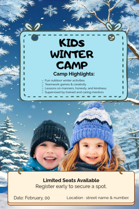 Blue Floral Kid Winter Poster Template | PosterMyWall