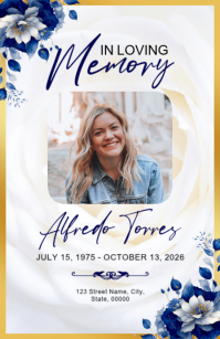 Blue Floral Memorial Tribute Half Page Wide Halve pagina breed template