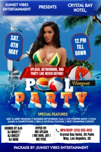 Blue Floral Pool Party Flyer  Pinterest Graphic Pinterest-grafik template