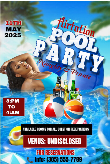 Blue Floral Pool Party Flyer Pinterest Graphic template