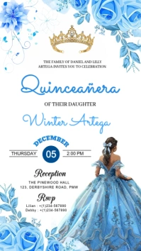 Blue Floral Quinceañera Party Invitation Template  Instagram Story