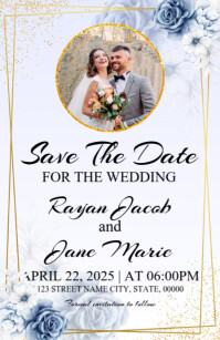 Blue Floral Save The Date Half Page Wide template