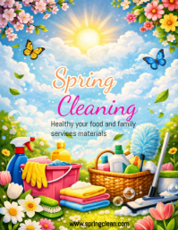 Blue Floral Spring Cleaning Flyer Løbeseddel (US Letter) template
