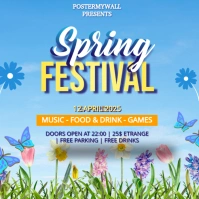 Blue Floral Spring Festival Persegi (1:1) template