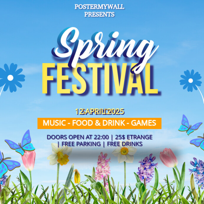 Blue Floral Spring Festival Persegi (1:1) template