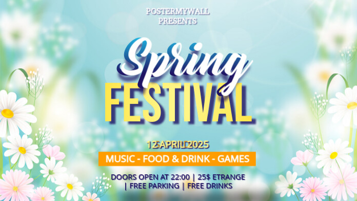 Blue Floral Spring Festival Pos Twitter Template | PosterMyWall