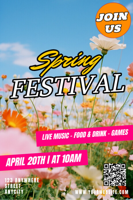 Blue Floral Spring Festival Poster Cartaz template