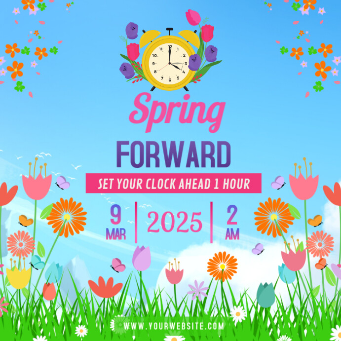 Blue Floral Spring Forward Pos Instagram Template | PosterMyWall